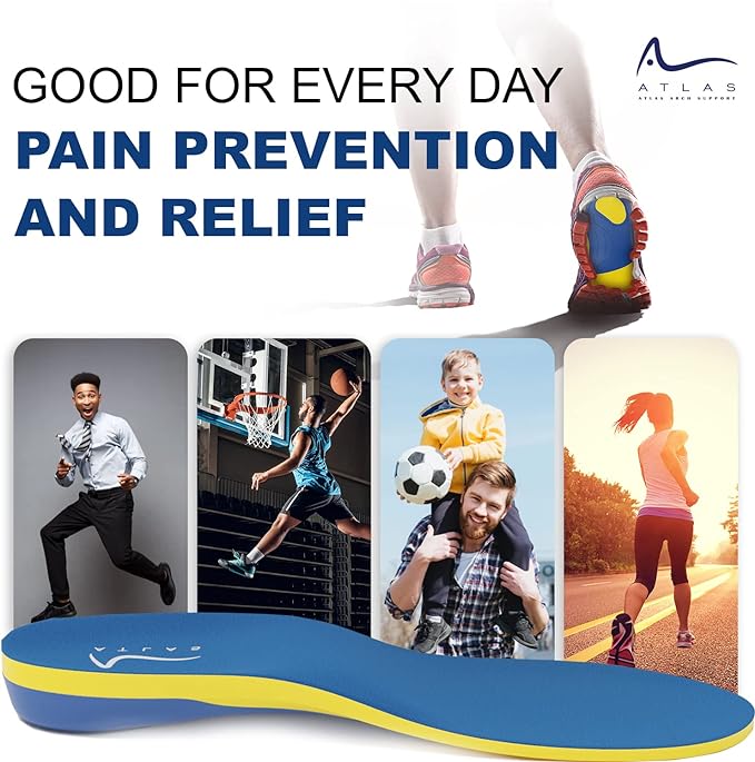 Atlas Arch Support Sports Insoles for Women. Men Footwear Shoe Inserts are Perfect for Extra Arch Pressure. Athletic Insoles Boost Your Performance in Any Sport.